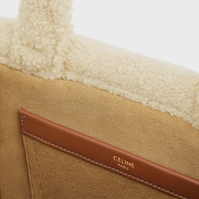 CELINE žene mali cabas thais od striže s triomphe vezovima 3WED6252 pribor prirodan/tan