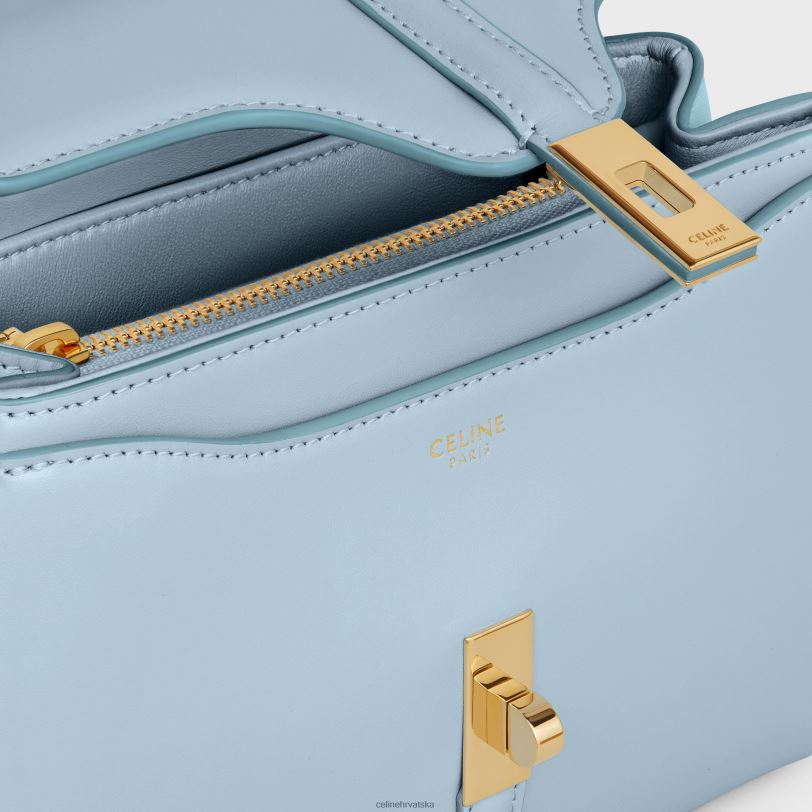 CELINE žene mini 16 od satinirane teleće kože 3WED666 pribor svjetloplavo