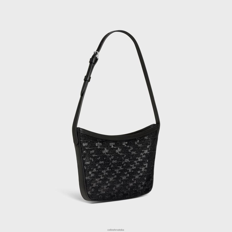 CELINE žene srednja kroka torba od tekstila od tila s triomphe vezovima 3WED640 pribor crno