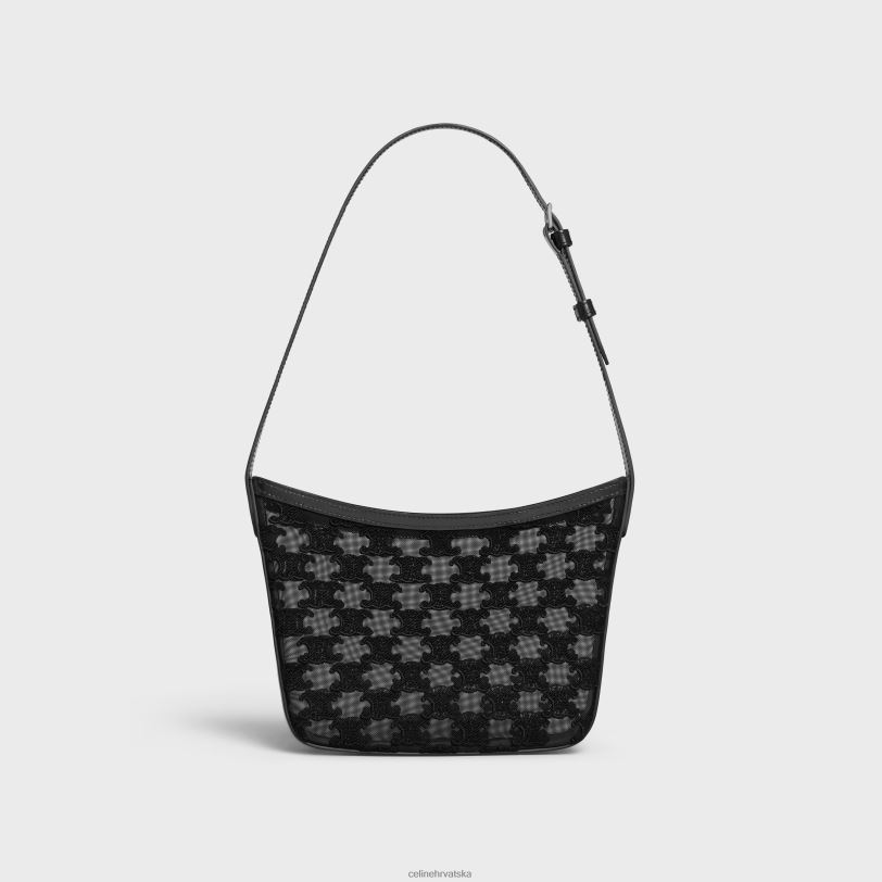 CELINE žene srednja kroka torba od tekstila od tila s triomphe vezovima 3WED640 pribor crno