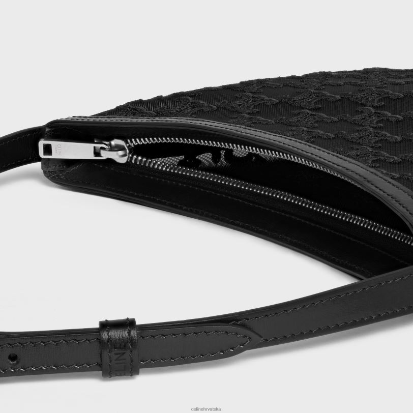 CELINE žene srednja kroka torba od tekstila od tila s triomphe vezovima 3WED640 pribor crno