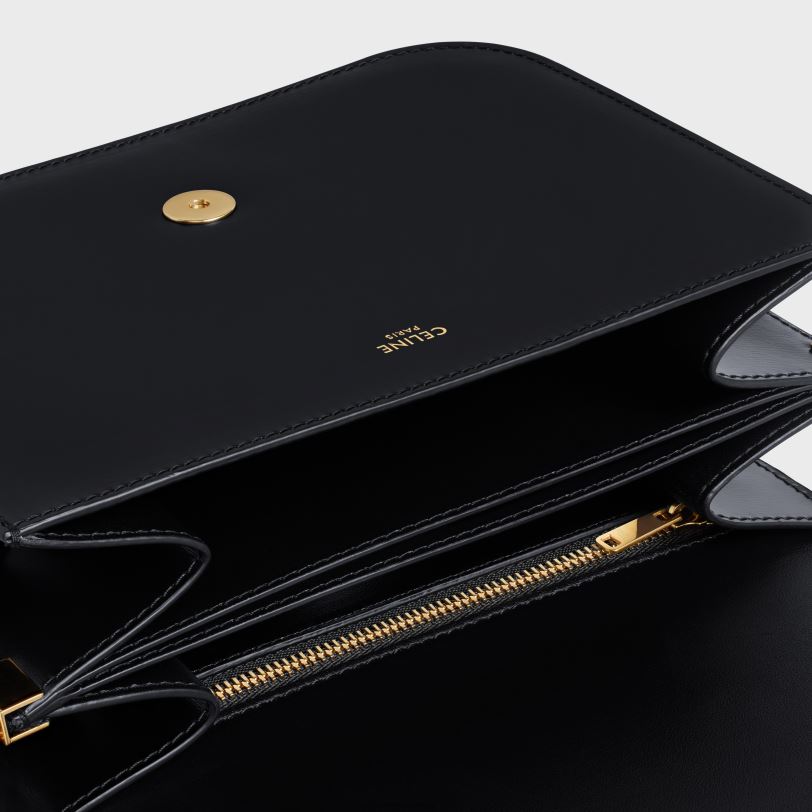 CELINE žene srednja sveučilišna torba od sjajne teleće kože 3WED6277 pribor crno