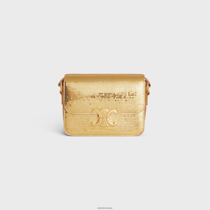 CELINE žene tinejdžerska trijumfalna torba od šljokica i teleće kože 3WED6103 pribor zlato