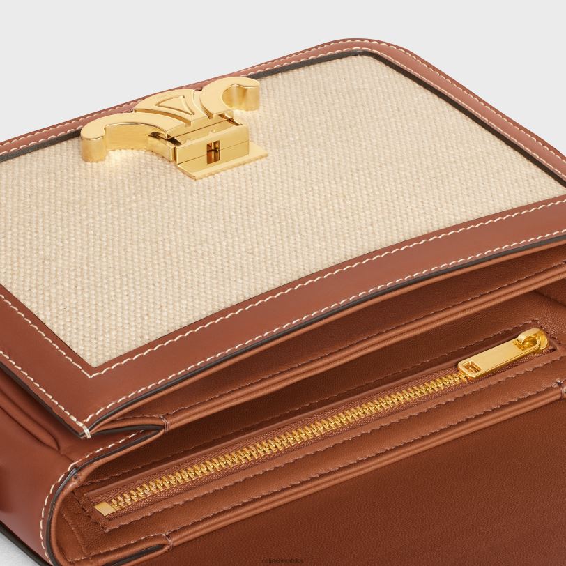 CELINE žene tinejdžerska trijumfalna torba od tekstila i teleće kože 3WED6108 pribor prirodan/tan