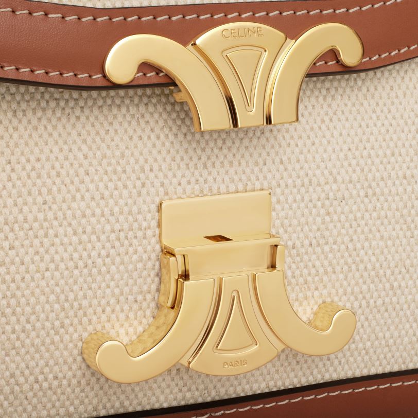 CELINE žene tinejdžerska trijumfalna torba od tekstila i teleće kože 3WED6108 pribor prirodan/tan