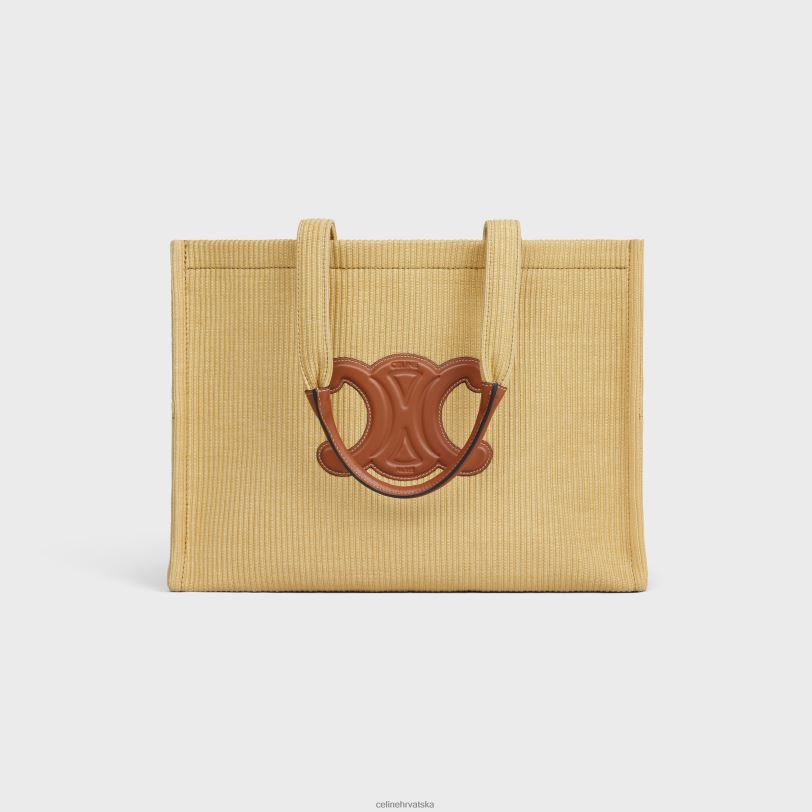 CELINE žene veliki cabas thais od tekstila s efektom rafije i teleće kože 3WED629 pribor prirodan/tan