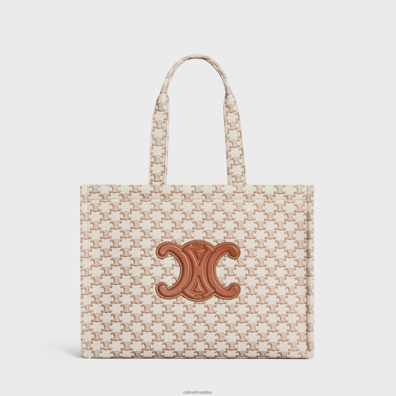CELINE žene veliki cabas thais od tekstila s triomphe printom na platnu i telećom kožom 3WED6245 pribor bijela
