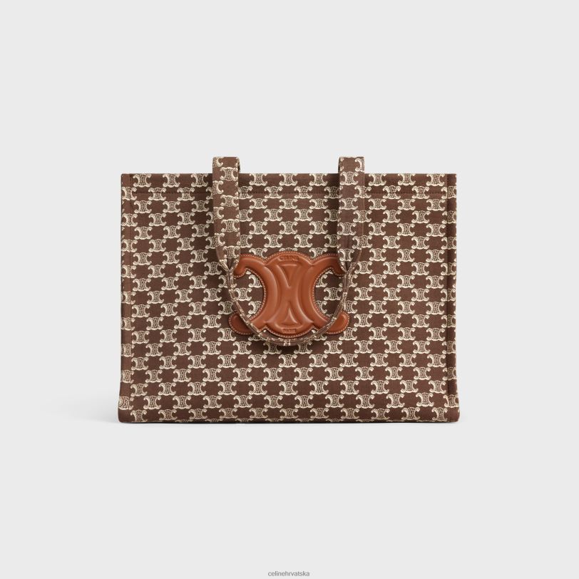 CELINE žene veliki cabas thais od tekstila s triomphe printom na platnu i telećom kožom 3WED628 pribor smeđa