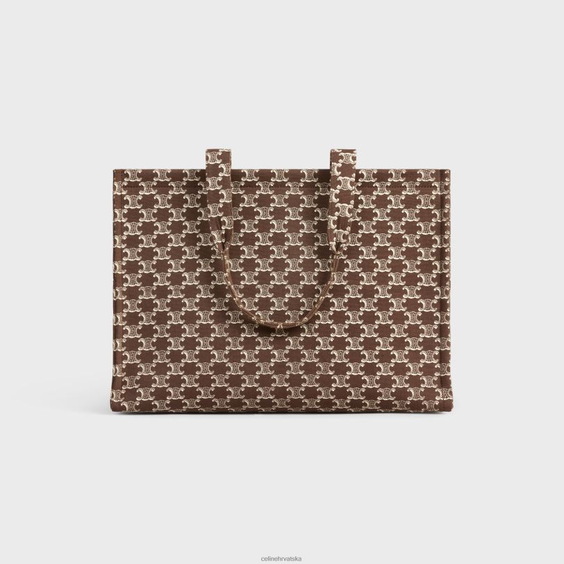 CELINE žene veliki cabas thais od tekstila s triomphe printom na platnu i telećom kožom 3WED628 pribor smeđa