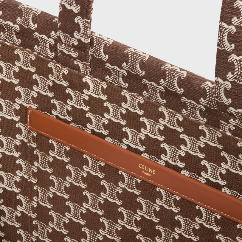 CELINE žene veliki cabas thais od tekstila s triomphe printom na platnu i telećom kožom 3WED628 pribor smeđa