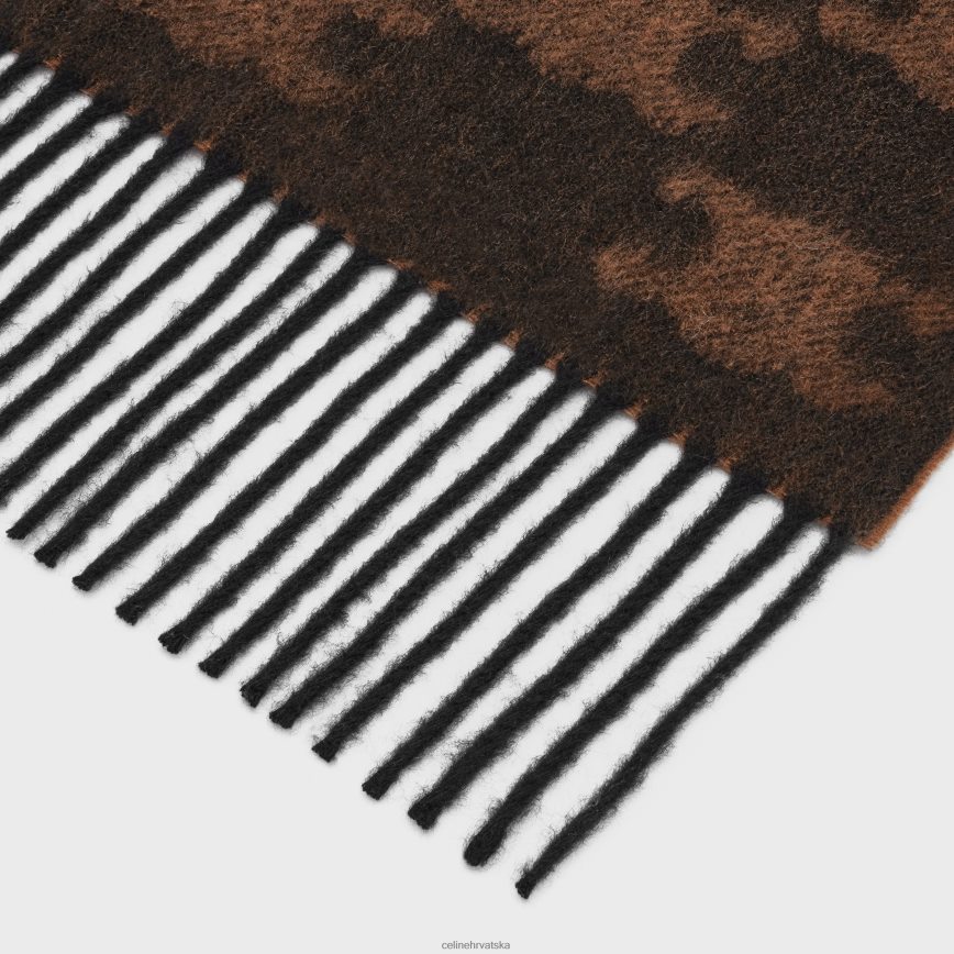 CELINE žene šal s resama od monogramskog kašmira crna/karamela pribor 3WE2E2260