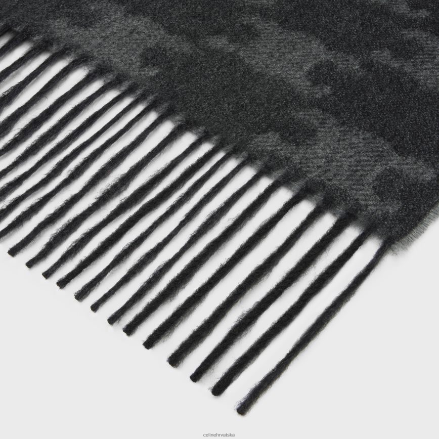 CELINE žene šal s resama od monogramskog kašmira crni/antracit pribor 3WE2E2261