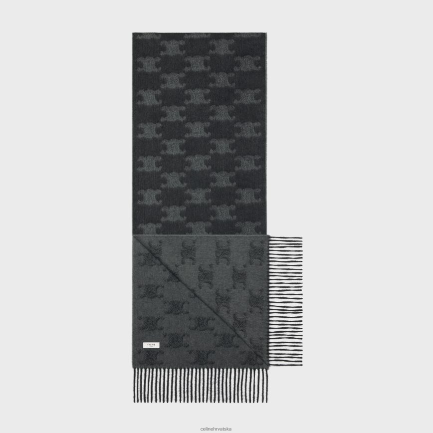 CELINE žene šal s resama od monogramskog kašmira crni/antracit pribor 3WE2E2261